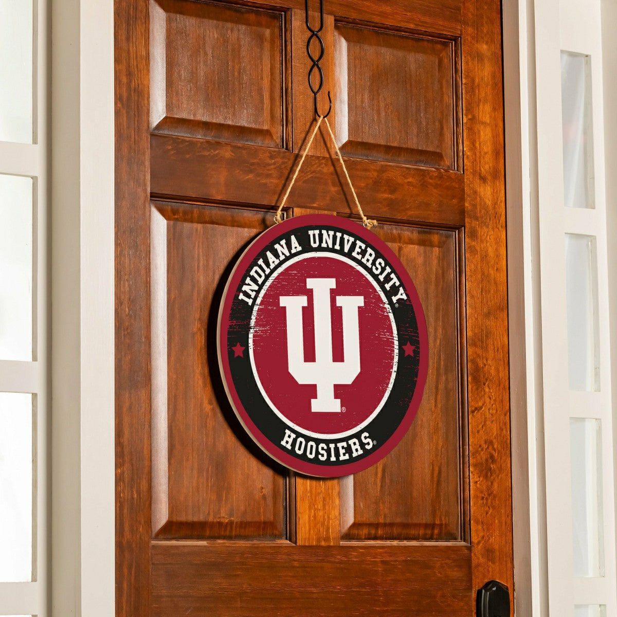 Indiana University Round Door Décor with Hanging Rope, 18x18 - Collegiate Home