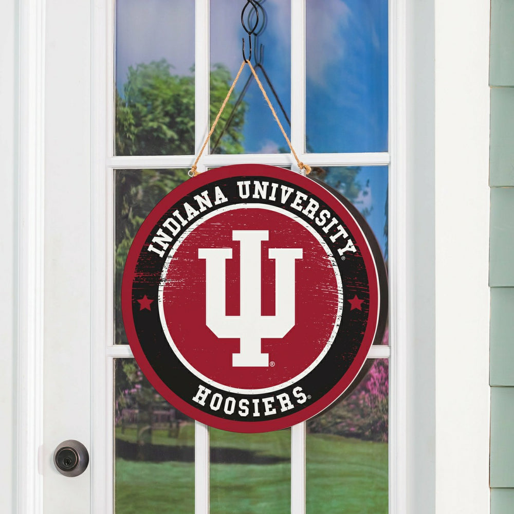 Indiana University Round Door Décor with Hanging Rope, 18x18 - Collegiate Home