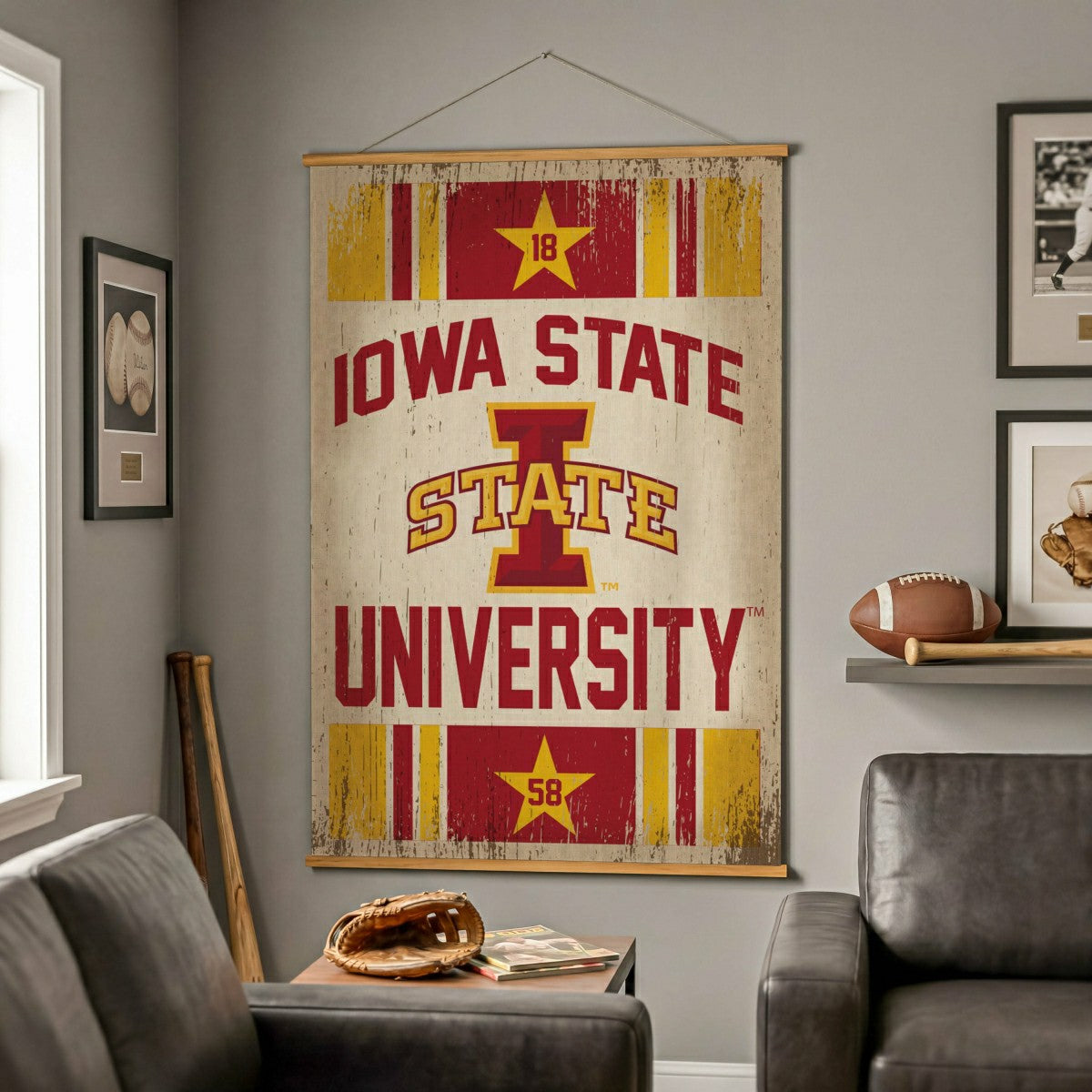 Iowa State University, Canvas Wall Tapestry, Large, 54x36 - Collegiate Home