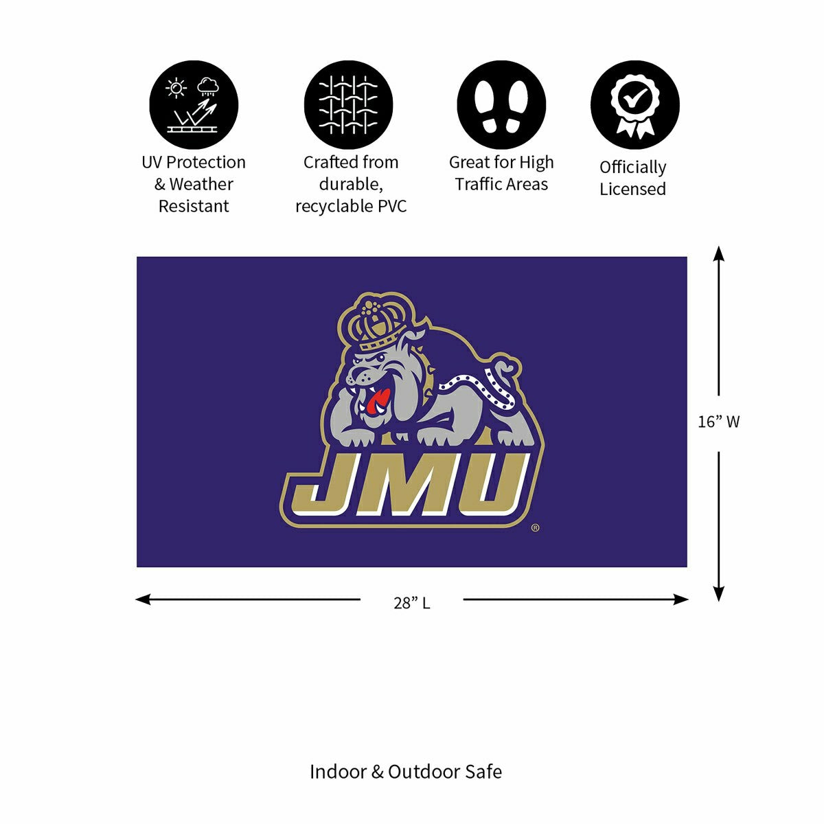 Full Color PVC Mat, 16" x 28", James Madison University - Collegiate