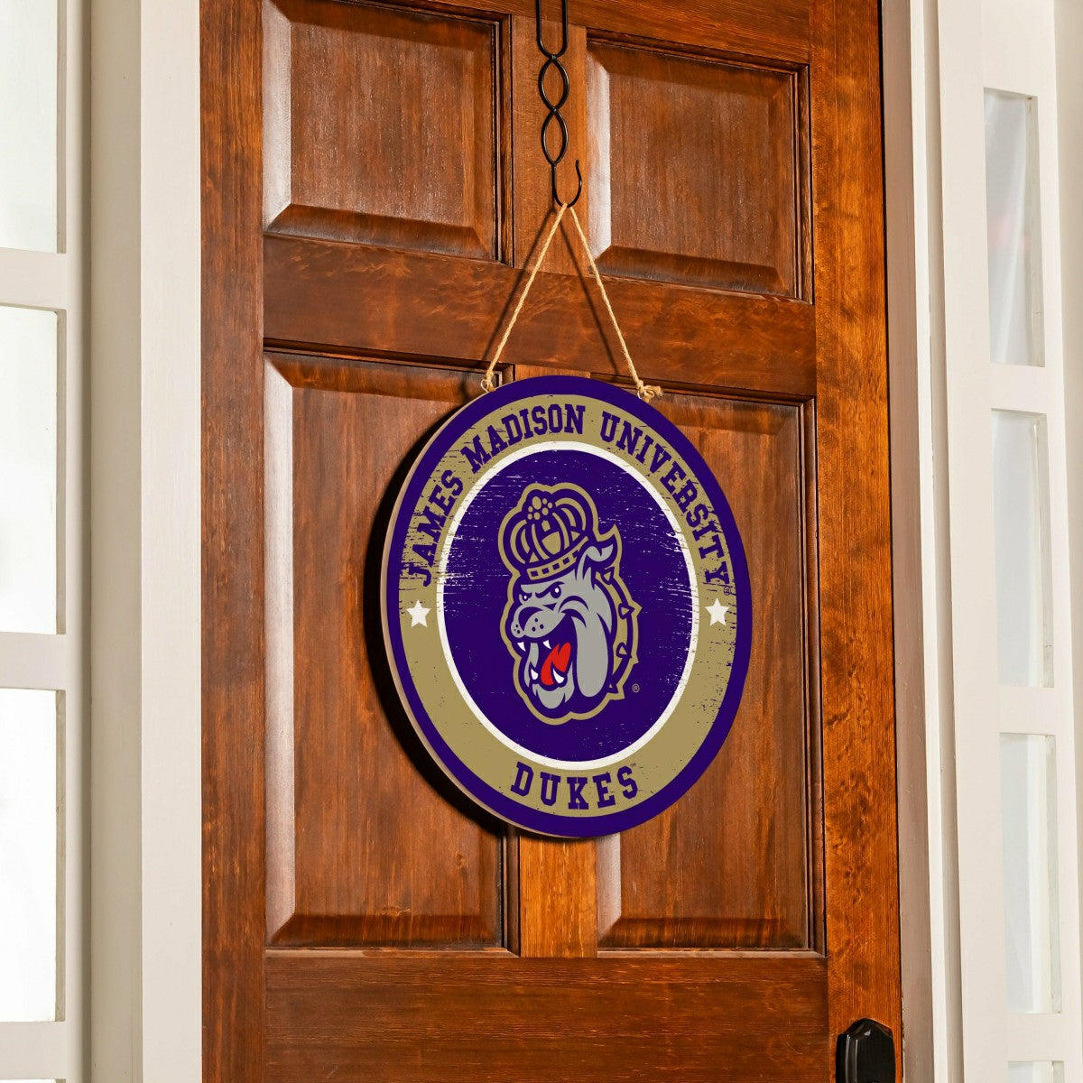 James Madison University Round Door Décor with Hanging Rope, 18x18 - Collegiate Home