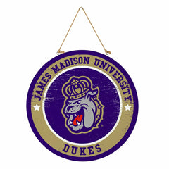 James Madison University Round Door Décor with Hanging Rope, 18x18 - Collegiate Home