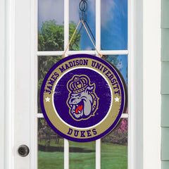 James Madison University Round Door Décor with Hanging Rope, 18x18 - Collegiate Home