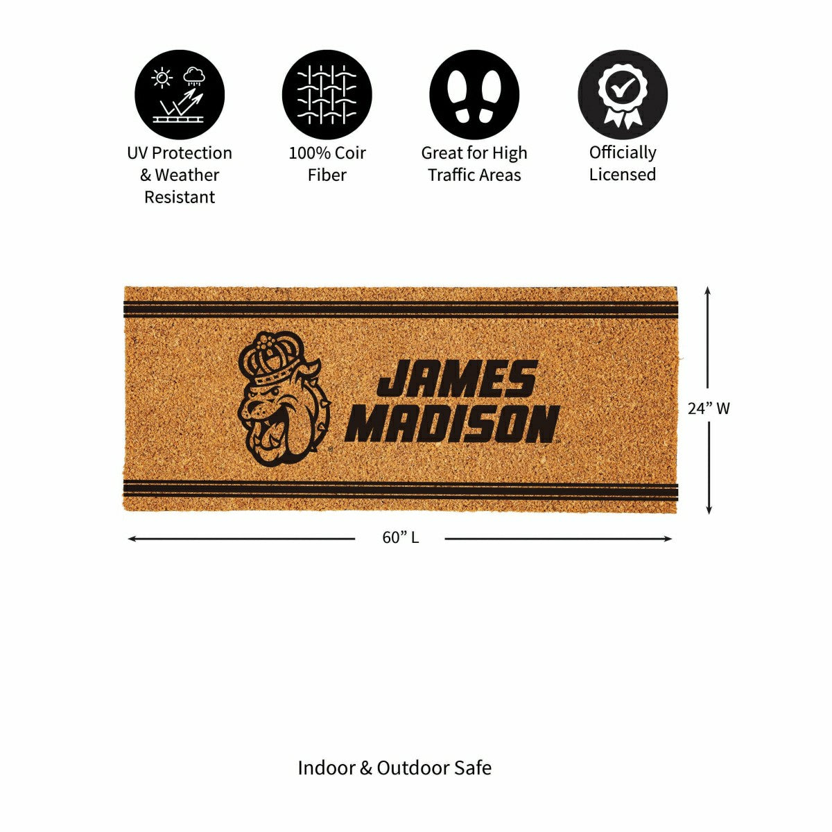 James Madison University Extra Large One Color Coir Mat, 60"x24" - Collegiate