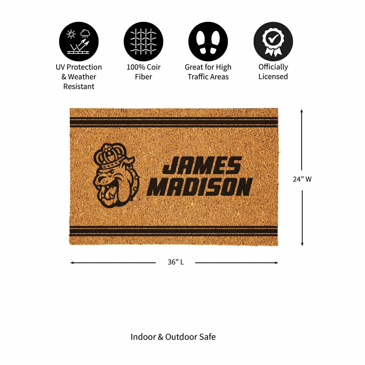 James Madison University Large One Color Coir Mat, 36"x24" - Collegiate