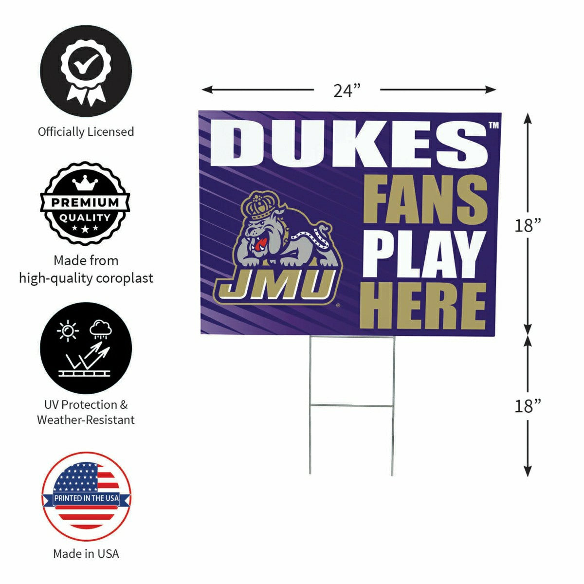 James Madison University Coroplast Yard Sign "Fans Play Here" - Collegiate Home