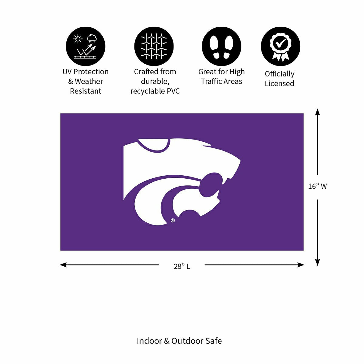 Full Color PVC Mat, 16" x 28", Kansas State University - Collegiate