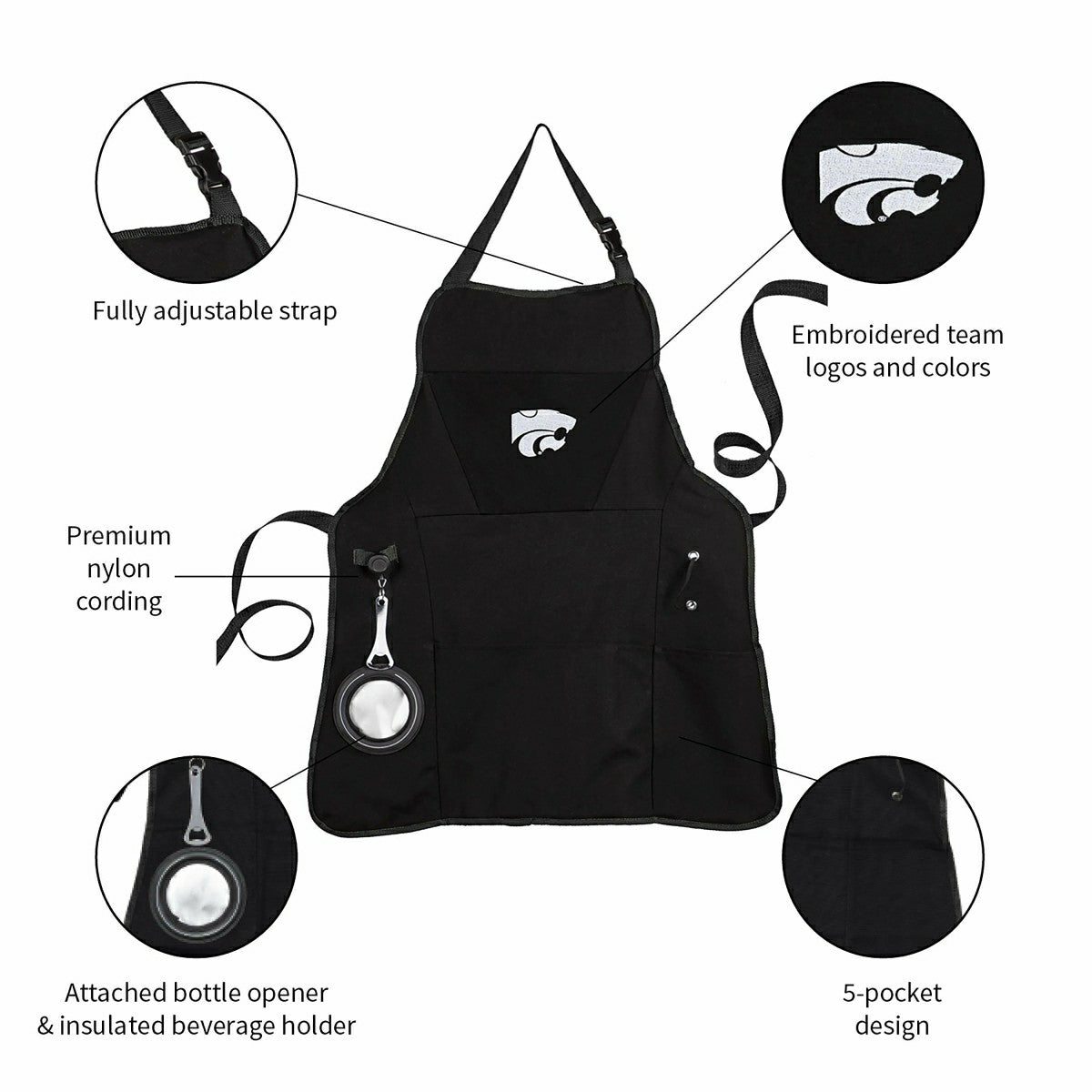 Grill Apron, Black, Kansas State University - Collegiate Home