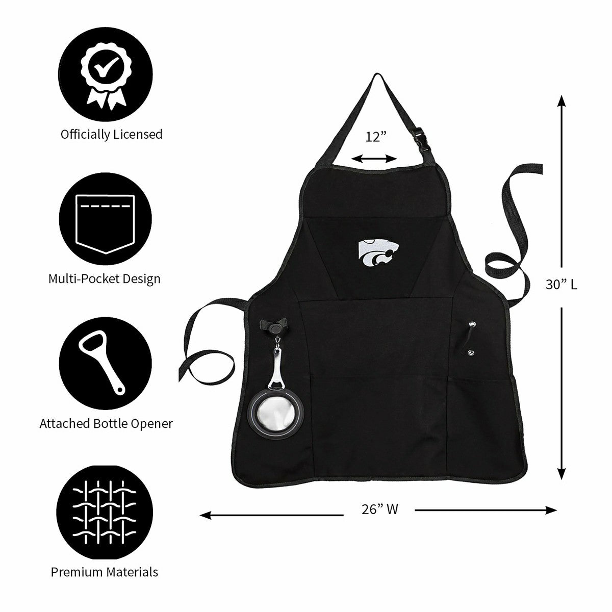 Grill Apron, Black, Kansas State University - Collegiate Home