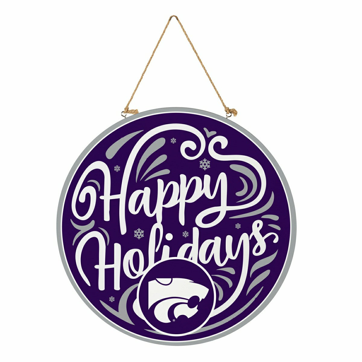 Kansas State University Holiday Round Door Décor with Hanging Rope, 18 - Collegiate Home