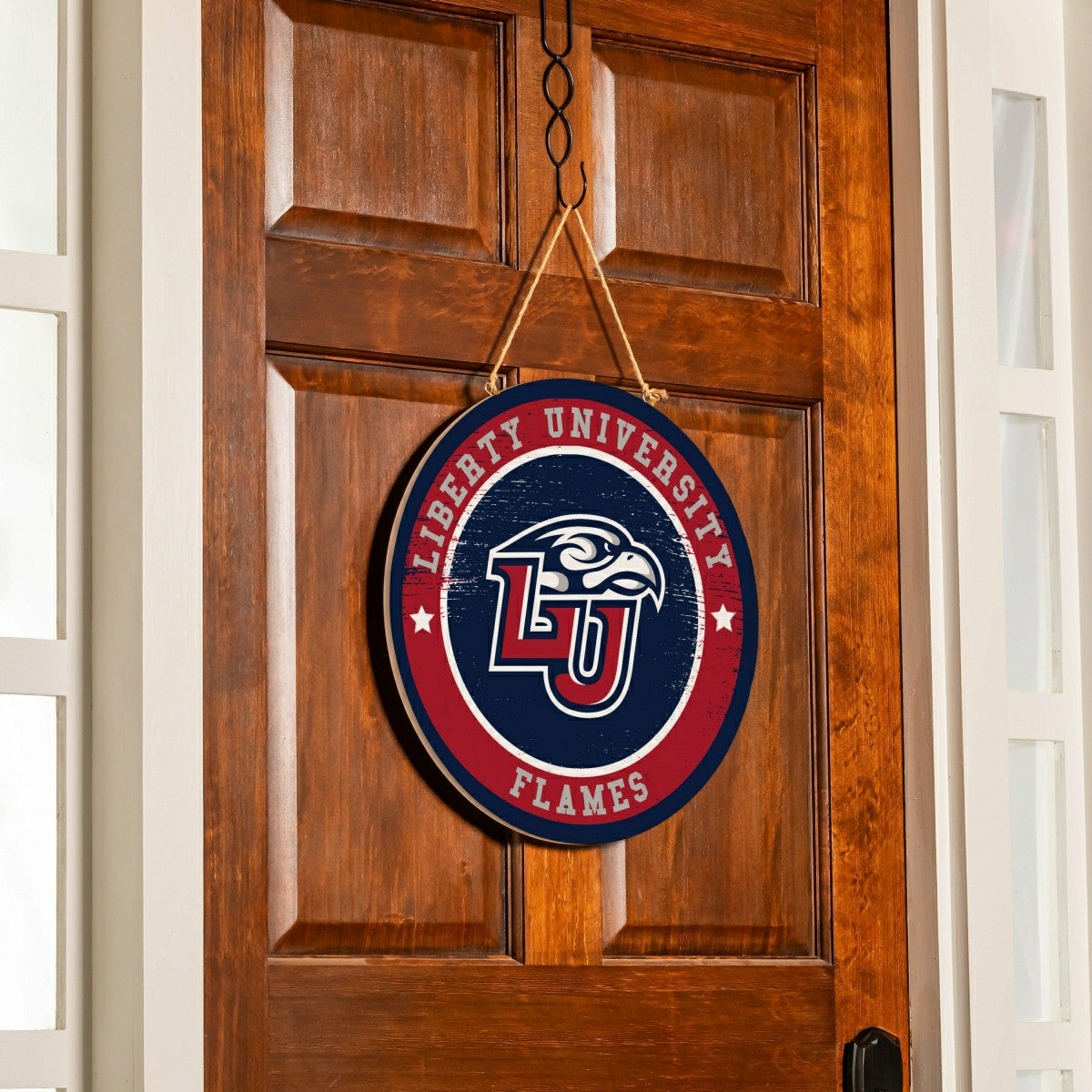 Liberty University Round Door Décor with Hanging Rope, 18x18 - Collegiate Home