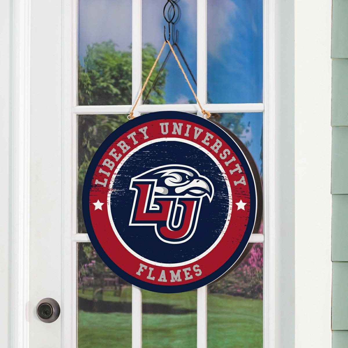 Liberty University Round Door Décor with Hanging Rope, 18x18 - Collegiate Home