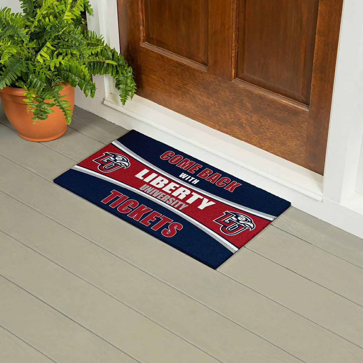 28" x 16" PVC Trapper Mat, Come Back with Tickets, Liberty University - Collegiate