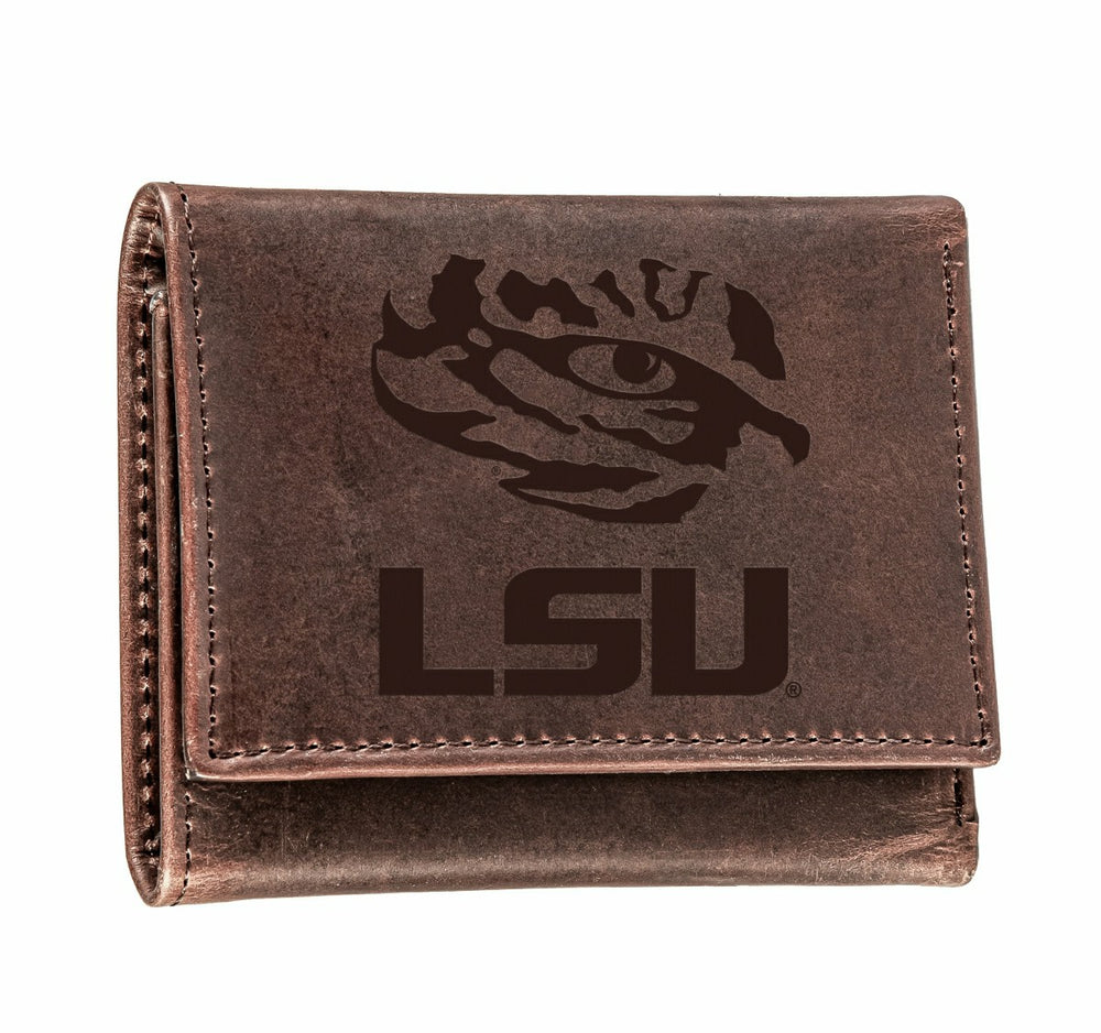 LSU, Tri-Fold Wallet, Brown, CH, 100% Genuine Leather - Collegiate Home