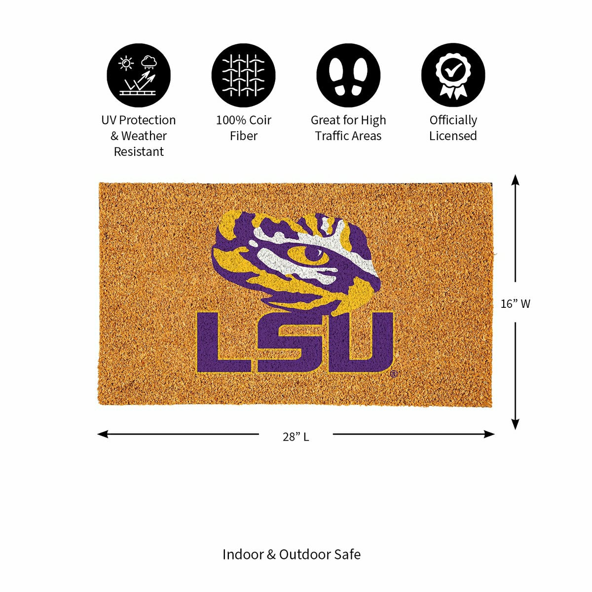 Coir Mat, 16"x28", Louisiana State University - Collegiate