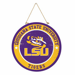 Louisiana State University Round Door Décor with Hanging Rope, 18x18 - Collegiate Home