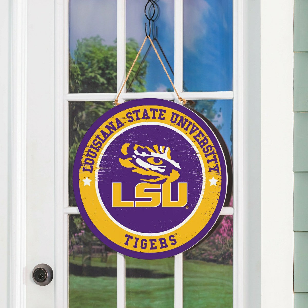 Louisiana State University Round Door Décor with Hanging Rope, 18x18 - Collegiate Home