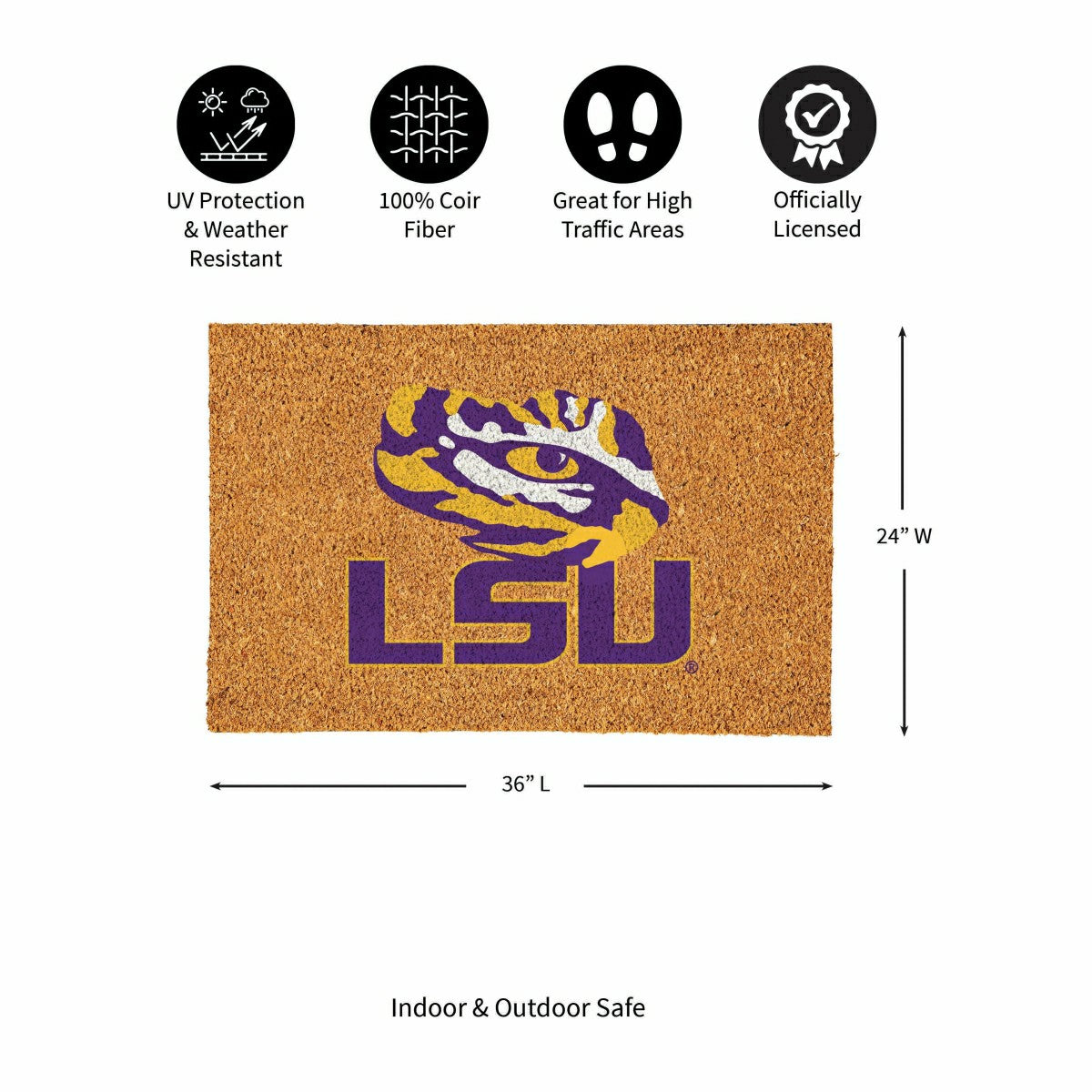 Louisiana State University Large Full Color Coir Mat, 36"x24" - Collegiate