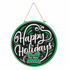 Marshall University Holiday Round Door Décor with Hanging Rope, 18x18 - Collegiate Home