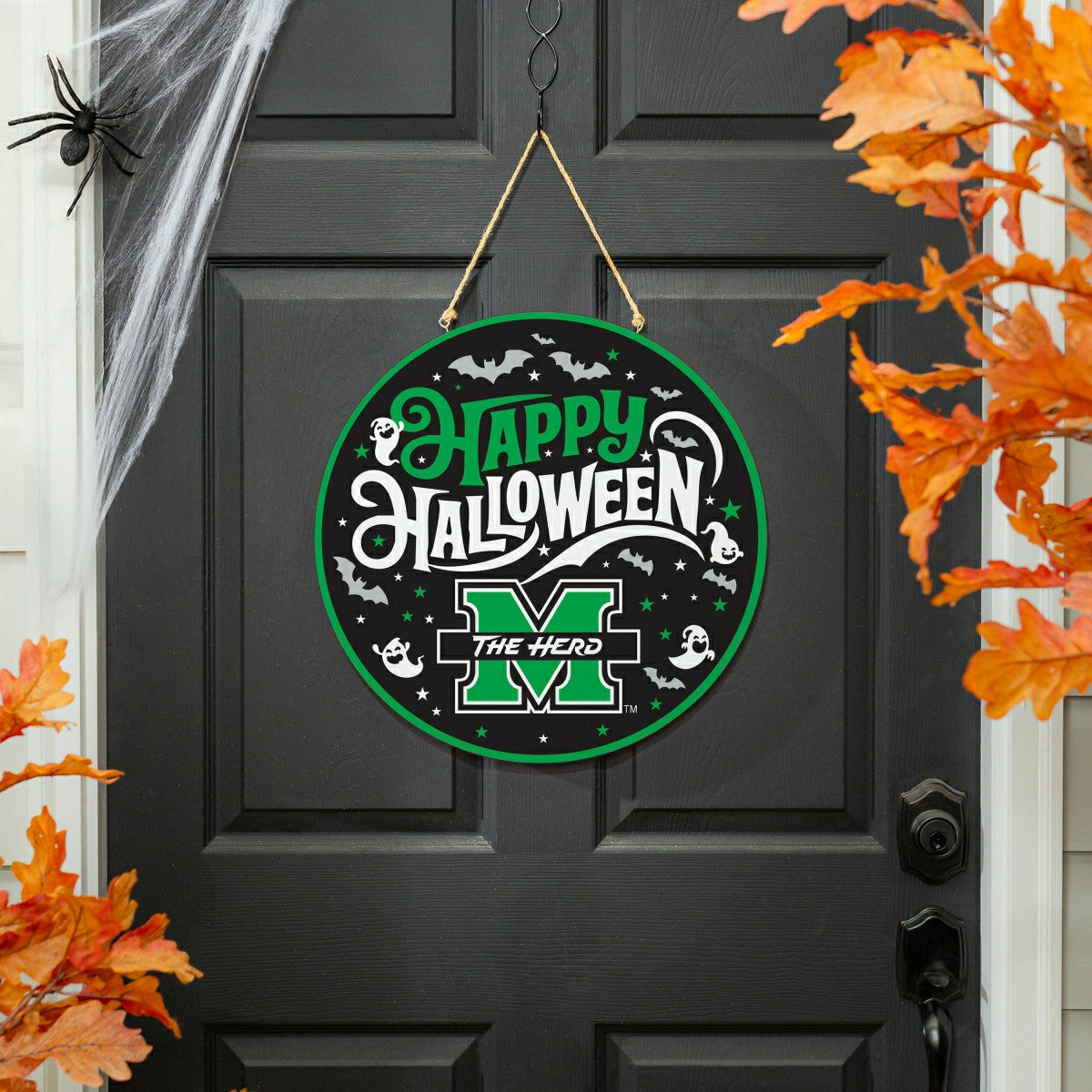 Marshall University Halloween Round Door Décor with Hanging Rope, 18x1 - Collegiate Home