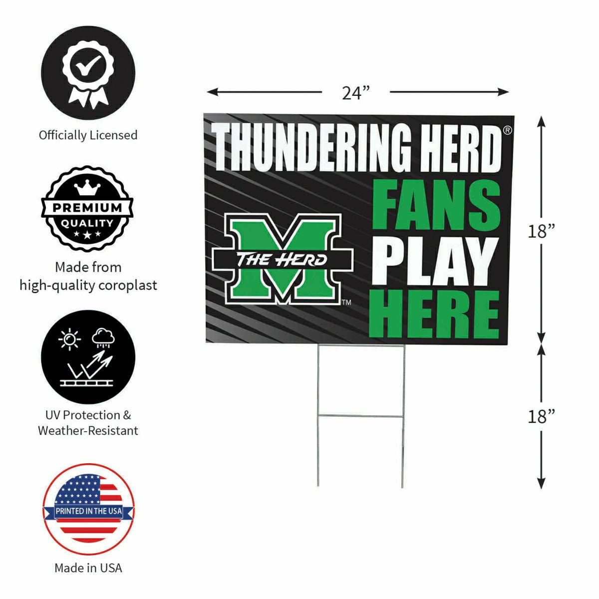 Marshall University Coroplast Yard Sign "Fans Play Here" - Collegiate Home