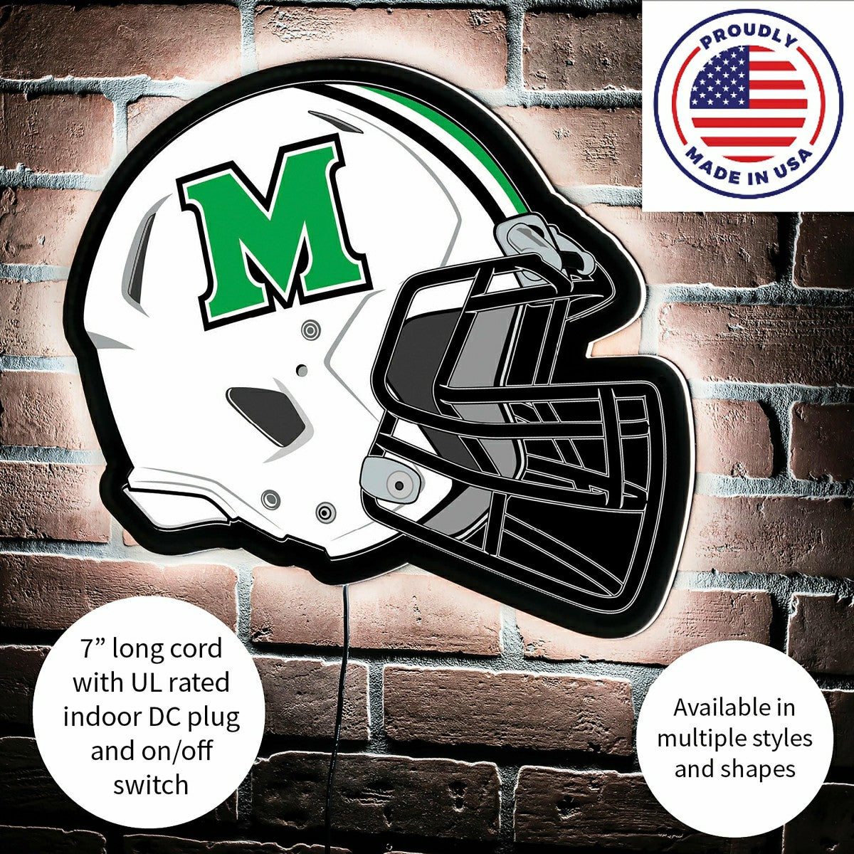 LED Wall Decor, Helmet, Marshall University - Collegiate Home