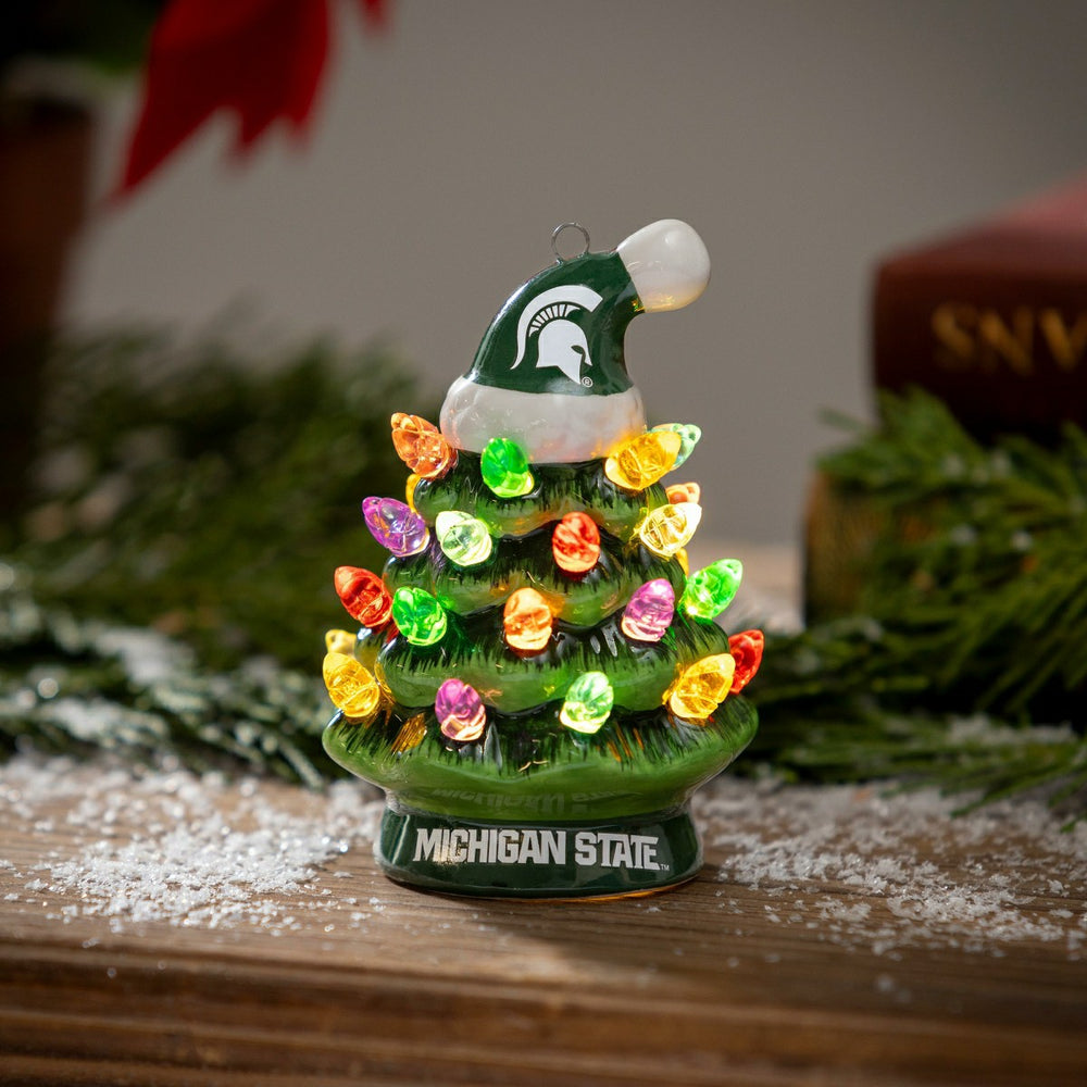 4" Mini LED Tabletop Christmas Tree, Set of 2, Michigan State Universi - Collegiate Home