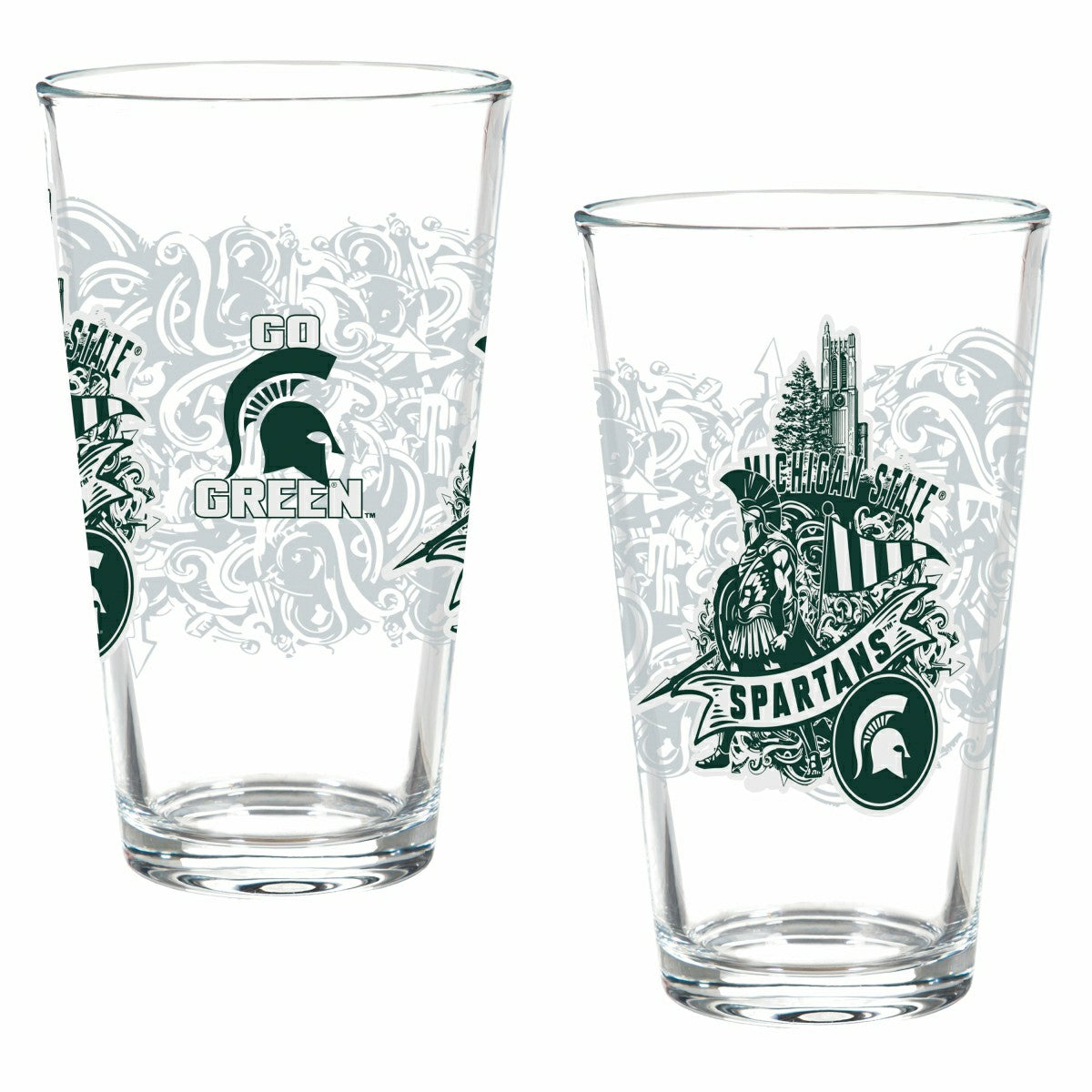 Michigan State University 16oz Glass pint, Set of 2 - Collegiate Home