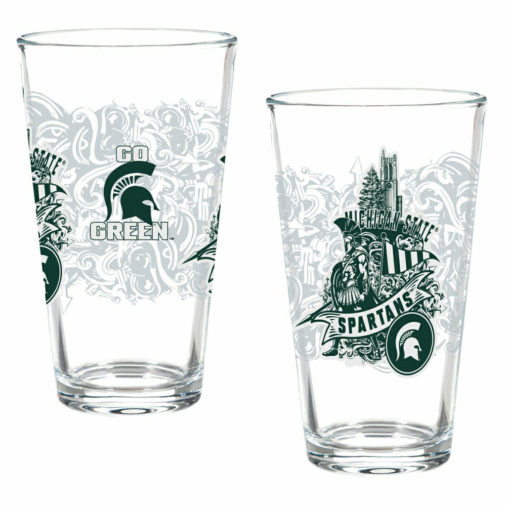Michigan State University 16oz Glass pint, Set of 2 - Collegiate Home