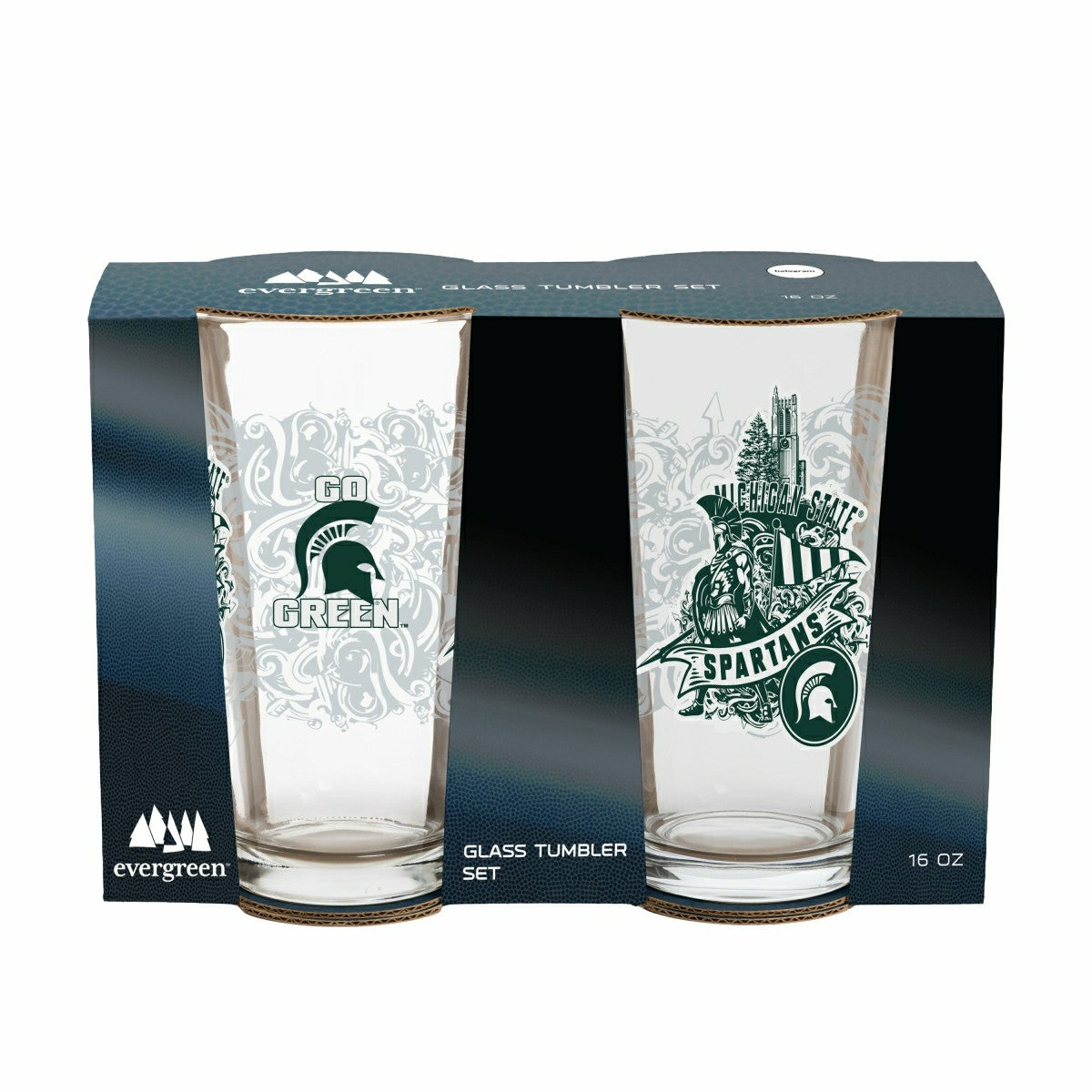 Michigan State University 16oz Glass pint, Set of 2 - Collegiate Home