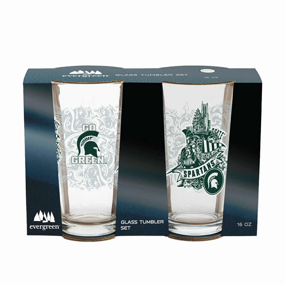 Michigan State University 16oz Glass pint, Set of 2 - Collegiate Home