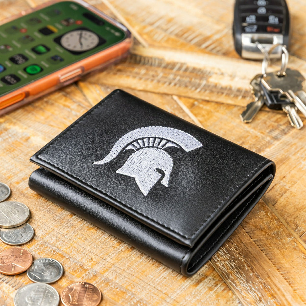 Michigan State University Black Tri-Fold Embroidered Wallet w/ RFID Blocking - Collegiate Home