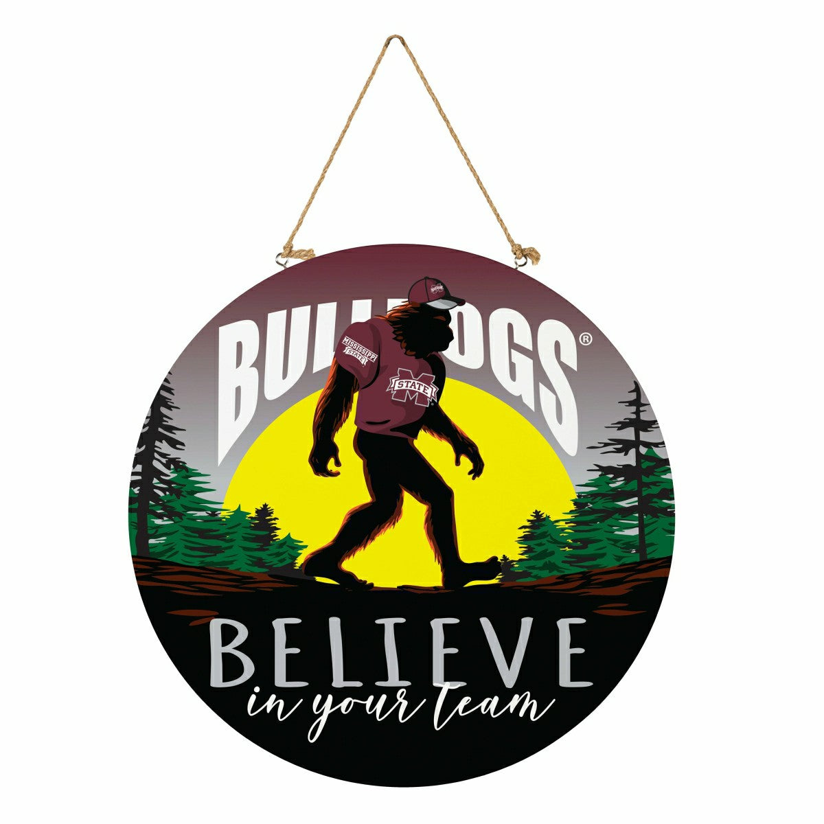Mississippi State University Bigfoot Round Door Décor with Hanging Rop - Collegiate Home