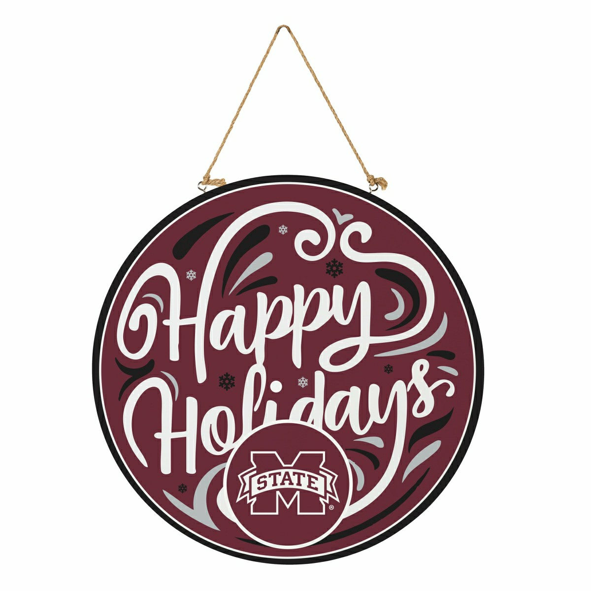 Mississippi State University Holiday Round Door Décor with Hanging Rop - Collegiate Home