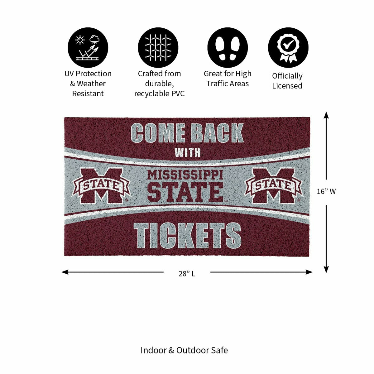 28" x 16" PVC Trapper Mat, Come Back with Tickets, Mississippi State U - Collegiate