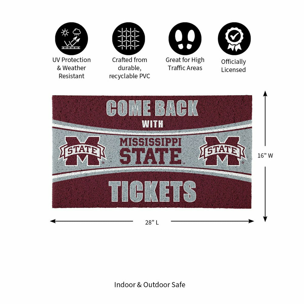 28" x 16" PVC Trapper Mat, Come Back with Tickets, Mississippi State U - Collegiate
