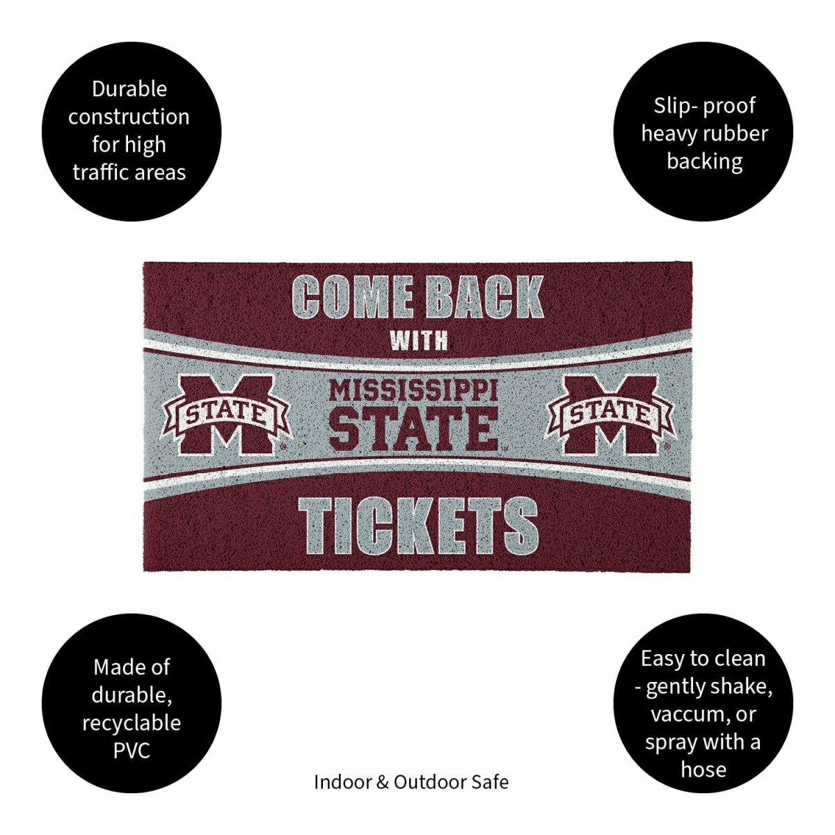 28" x 16" PVC Trapper Mat, Come Back with Tickets, Mississippi State U - Collegiate