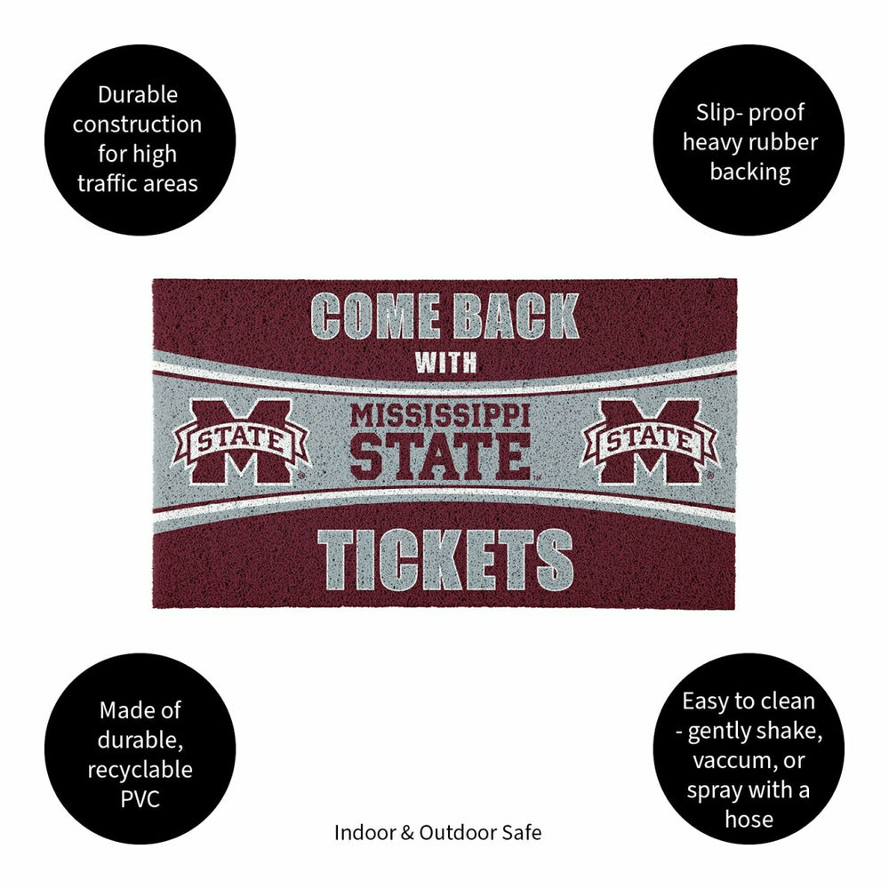 28" x 16" PVC Trapper Mat, Come Back with Tickets, Mississippi State U - Collegiate