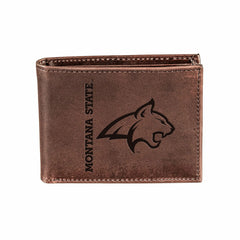 Montana State University, Bi-Fold Wallet, Brown, CH, 100% Genuine Leat - Collegiate Home