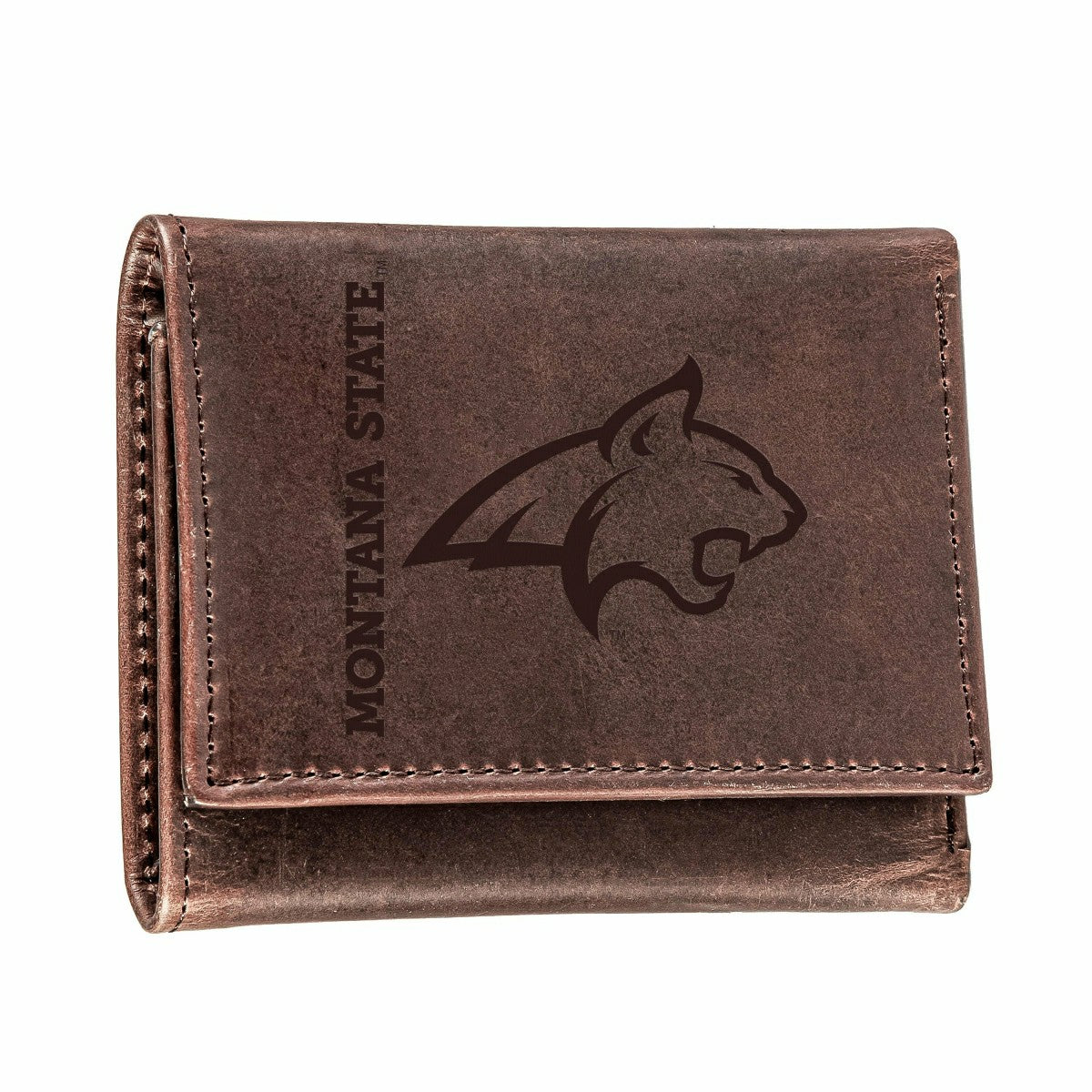 Montana State University, Tri-Fold Wallet, Brown, CH, 100% Genuine Lea - Collegiate Home