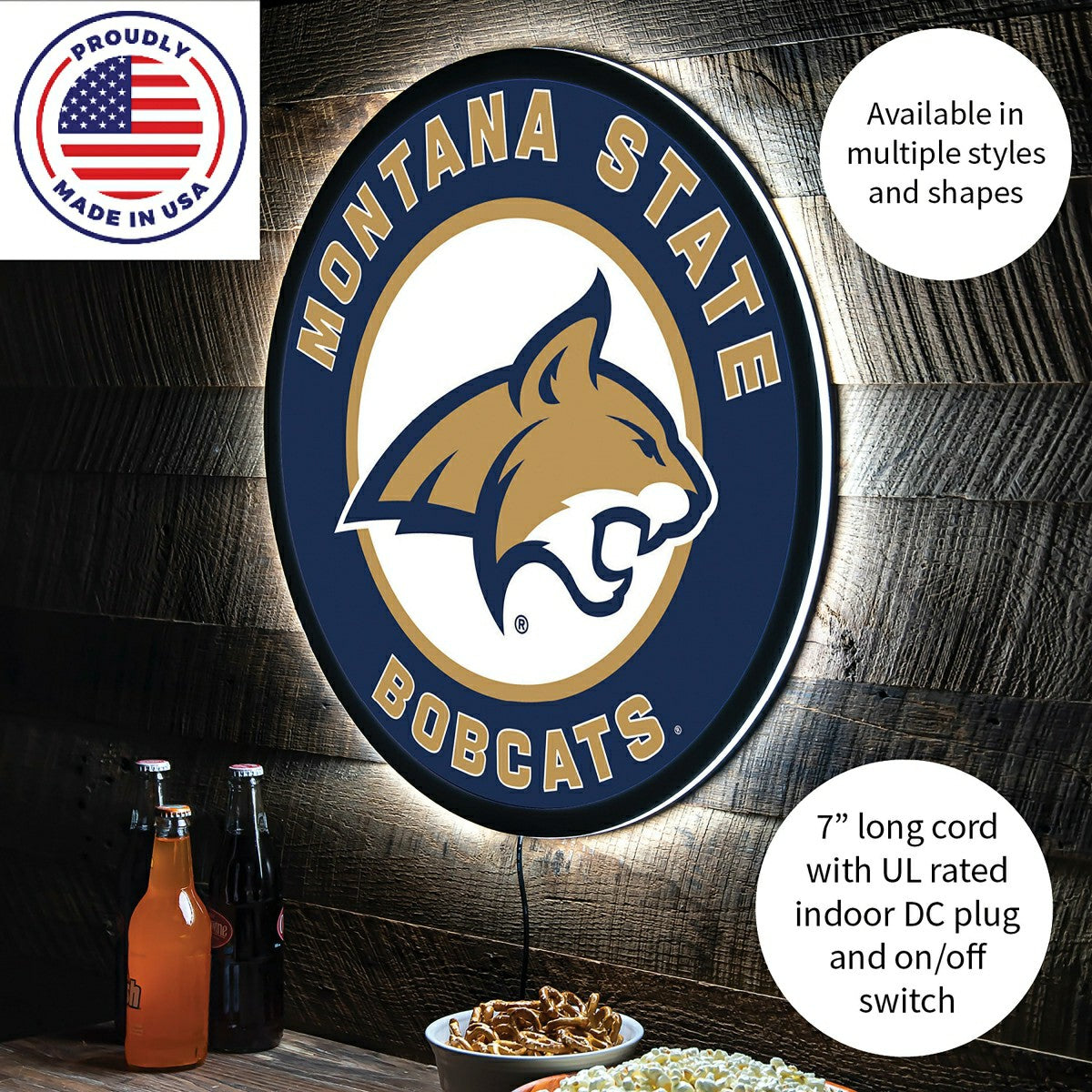 LED Wall Decor, Round, Montana State University - Collegiate Home