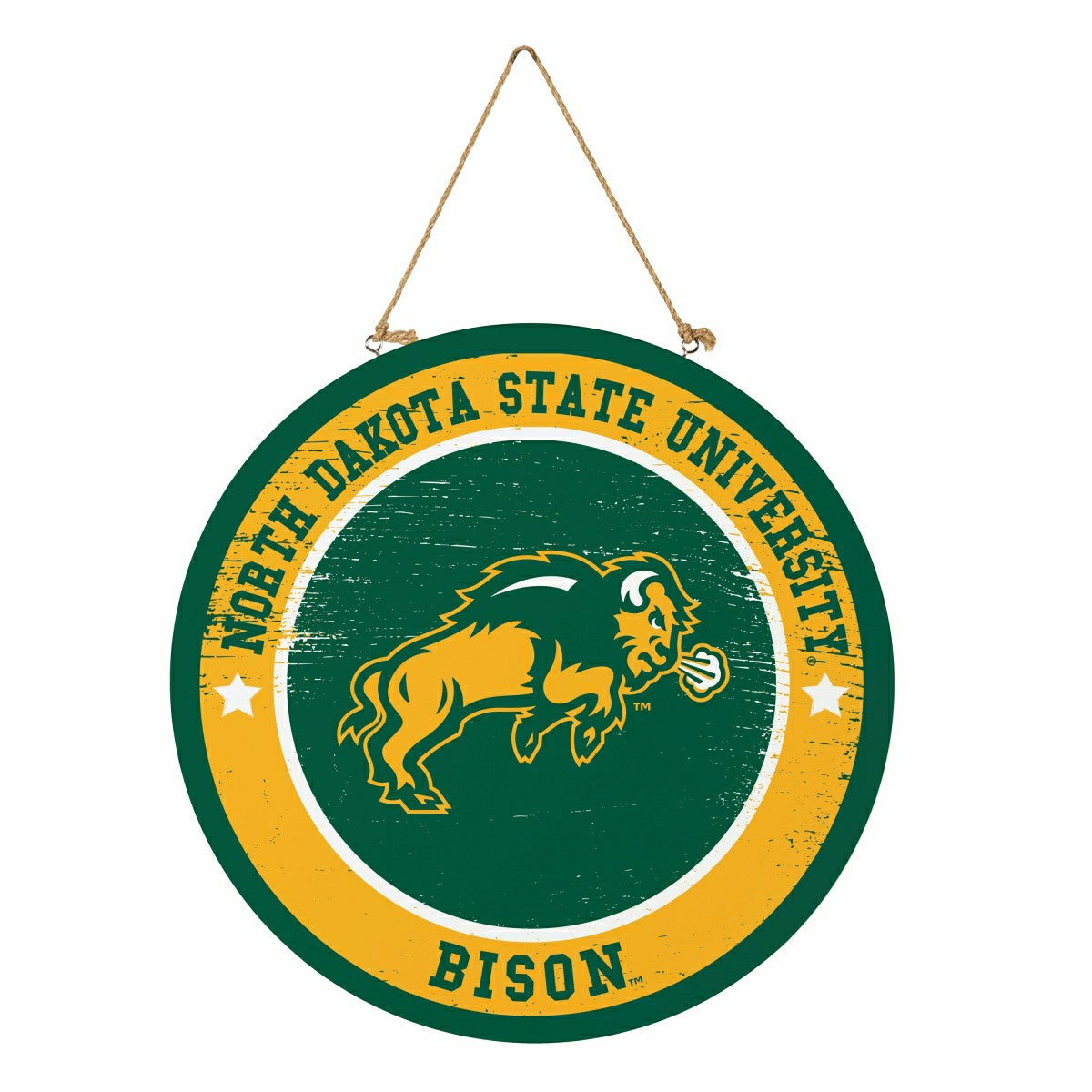North Dakota State University Round Door Décor with Hanging Rope, 18x1 - Collegiate Home