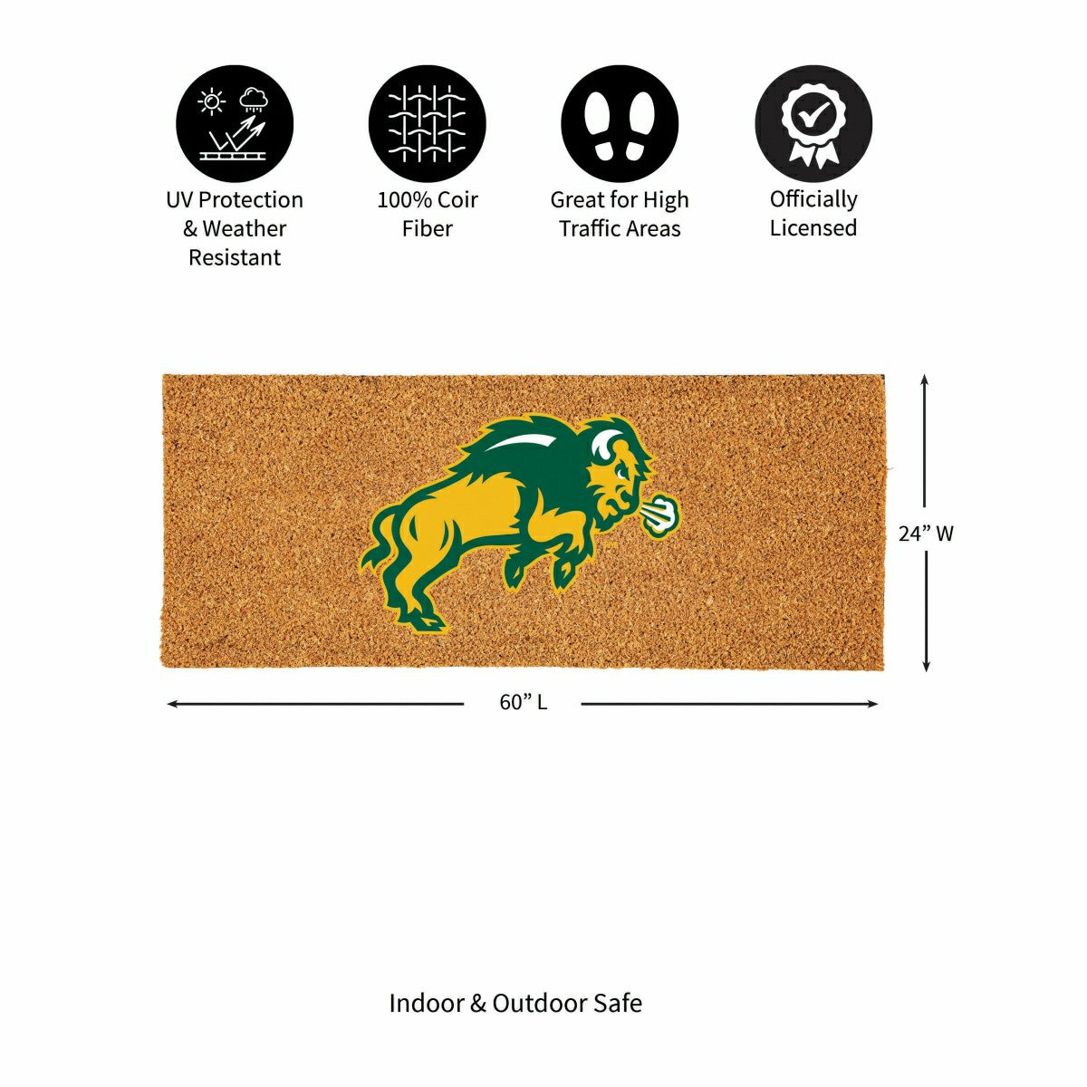 North Dakota State University Extra Large Full Color Coir Mat, 60"x24" - Collegiate