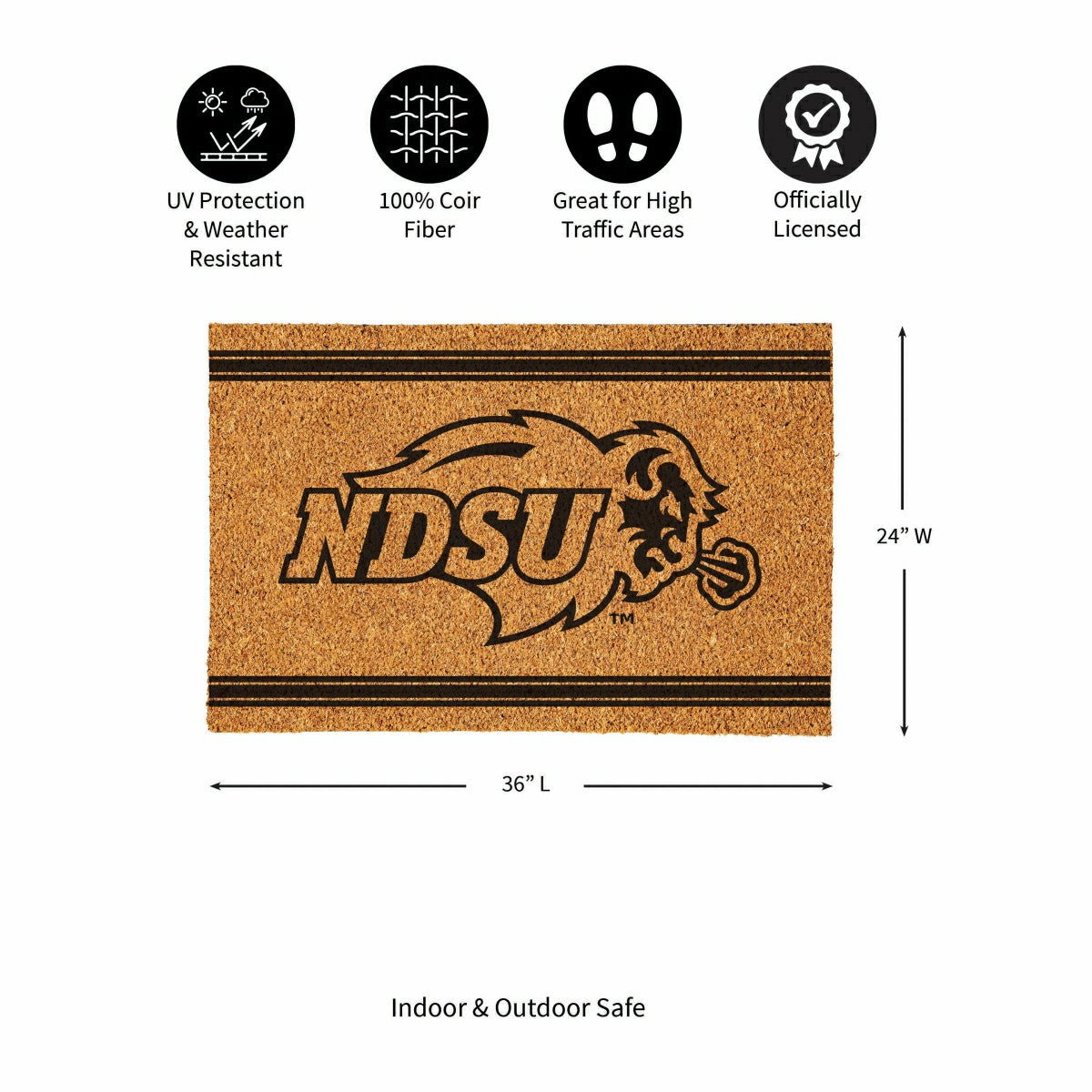 North Dakota State University Large One Color Coir Mat, 36"x24" - Collegiate
