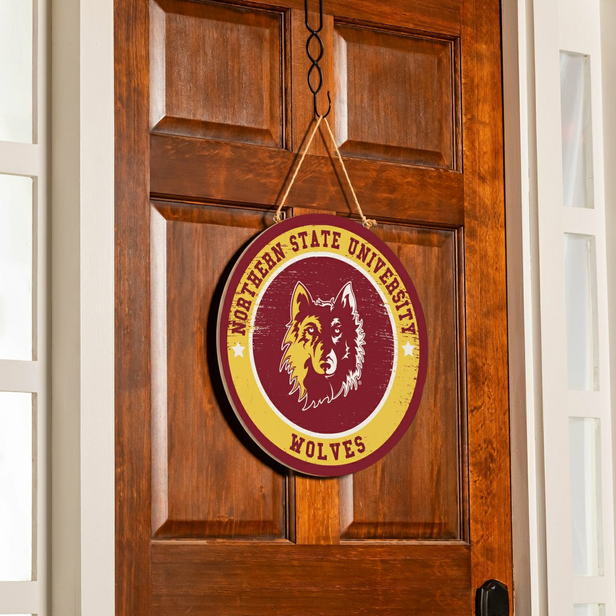 Northern State University Round Door Décor with Hanging Rope, 18x18 - Collegiate Home