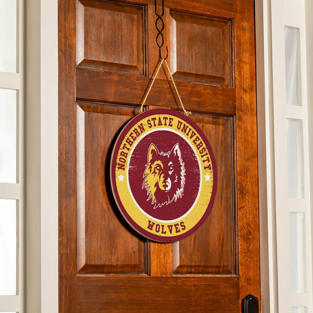 Northern State University Round Door Décor with Hanging Rope, 18x18 - Collegiate Home