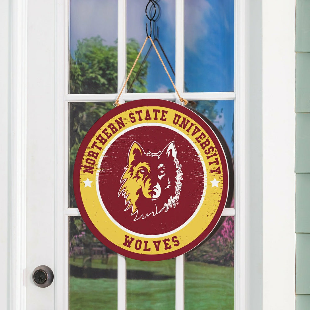 Northern State University Round Door Décor with Hanging Rope, 18x18 - Collegiate Home