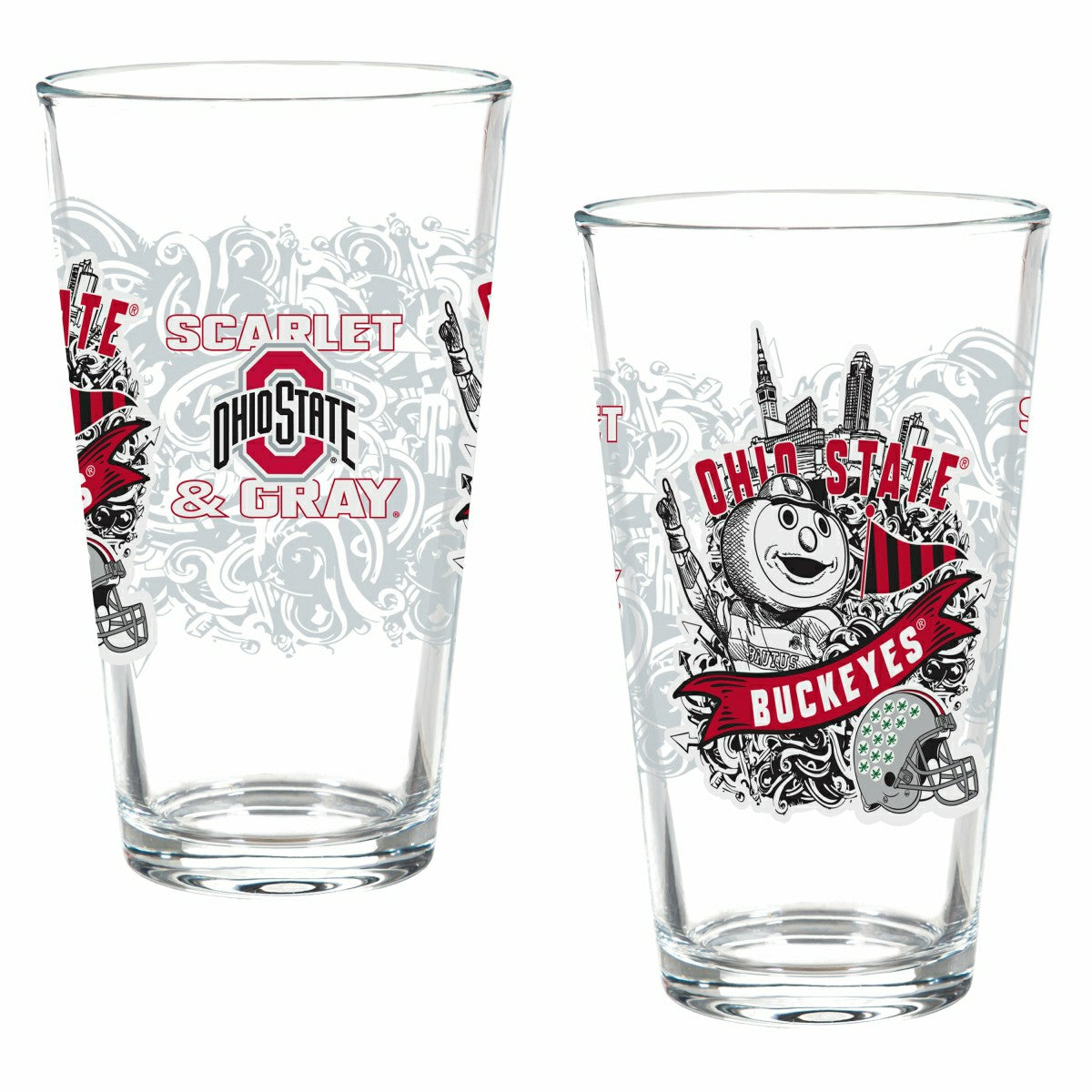 Ohio State University 16oz Glass pint, Set of 2 - Collegiate Home