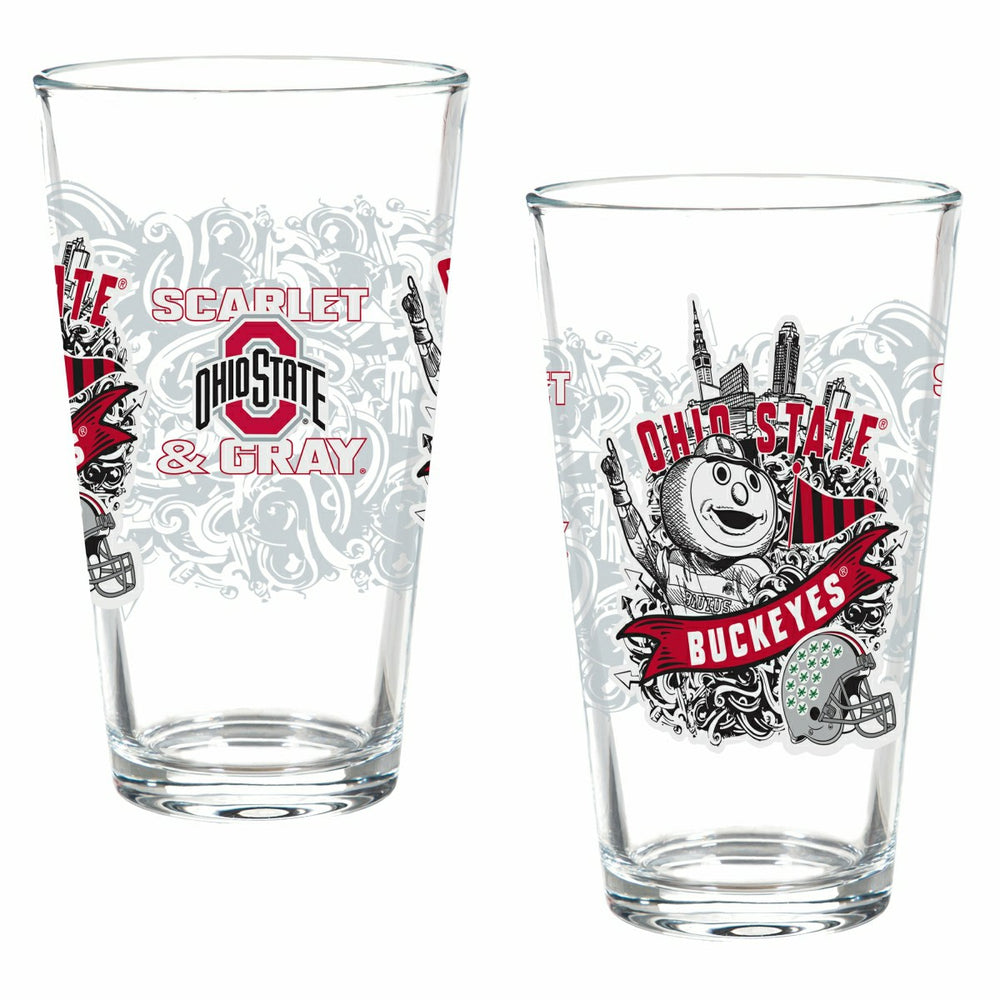 Ohio State University 16oz Glass pint, Set of 2 - Collegiate Home