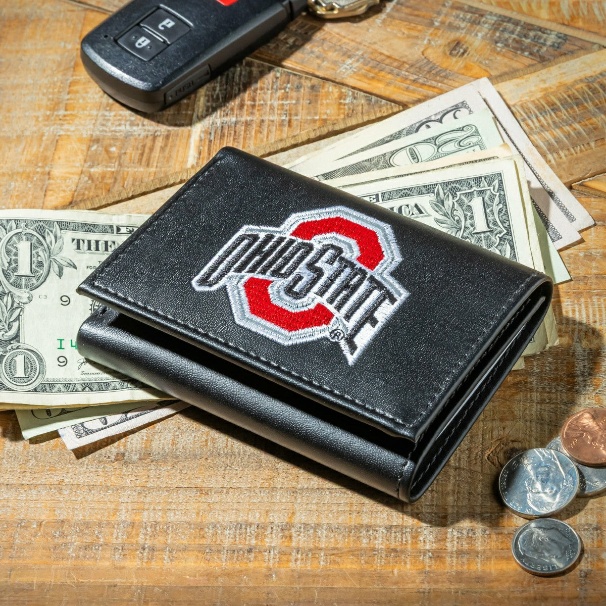 Ohio State University Black Tri-Fold Embroidered Wallet w/ RFID Blocking - Collegiate Home